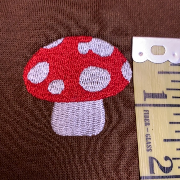 Mushroom Embroidery Brown Pull Over Sweatshirt - Picture 7 of 8